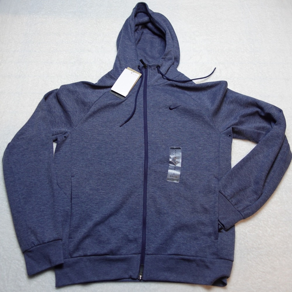 Nike Dri-FIT FZ0967-473 Mens Training Hoodie Small Blue Heathered Full Zip